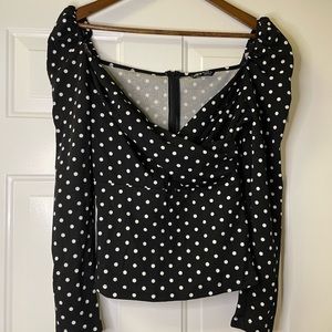 Black white Shein polka dot shirt 8/10 Large Sweetheart neckline